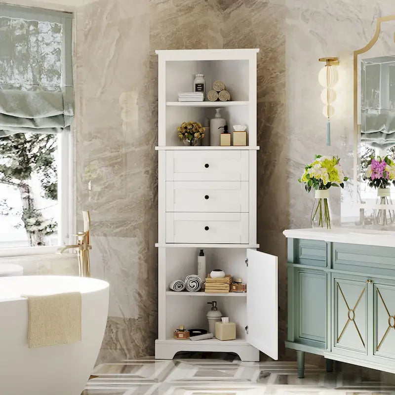 Cabinet with 3 Drawers and Adjustable Shelves for Bathroom,