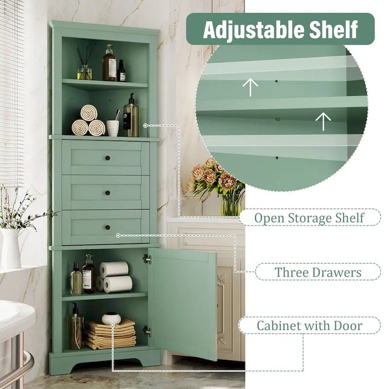 Cabinet with 3 Drawers and Adjustable Shelves for Bathroom,
