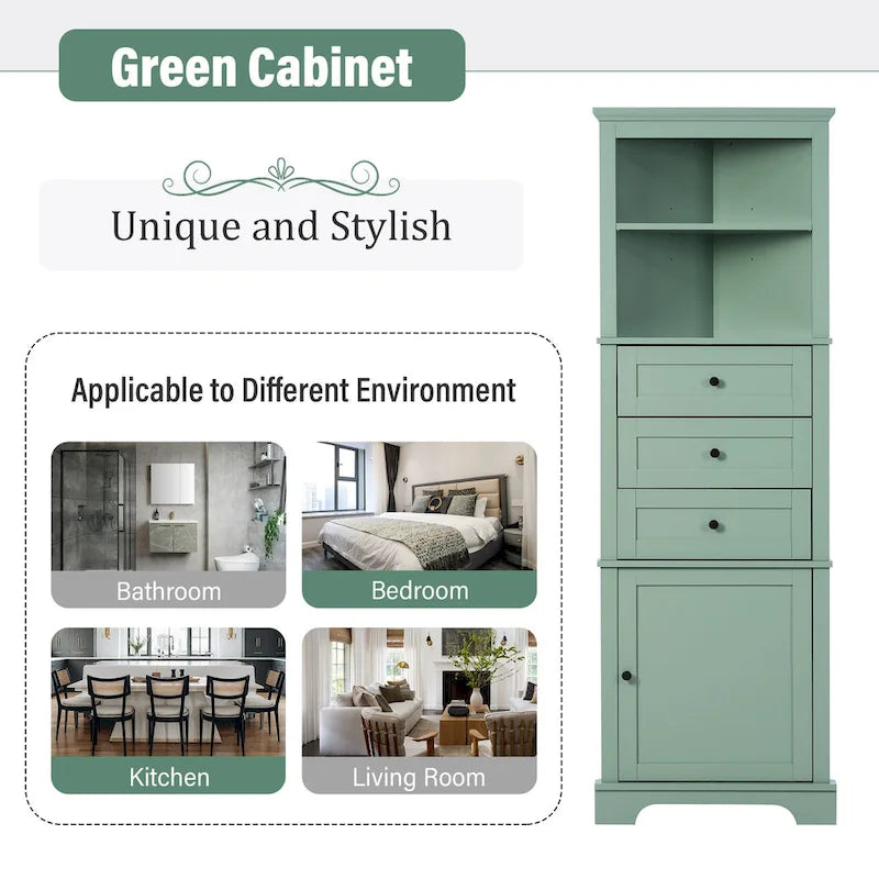 Cabinet with 3 Drawers and Adjustable Shelves for Bathroom,