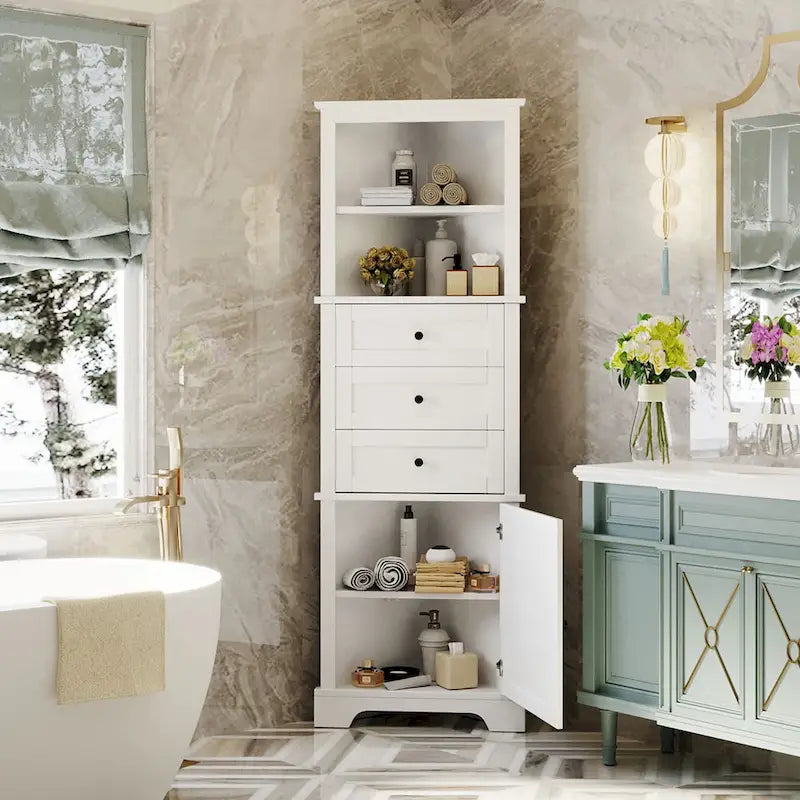 Cabinet with 3 Drawers and Adjustable Shelves for Bathroom,
