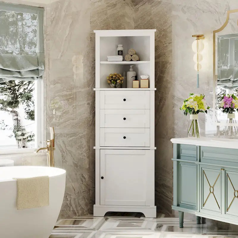 Cabinet with 3 Drawers and Adjustable Shelves for Bathroom,