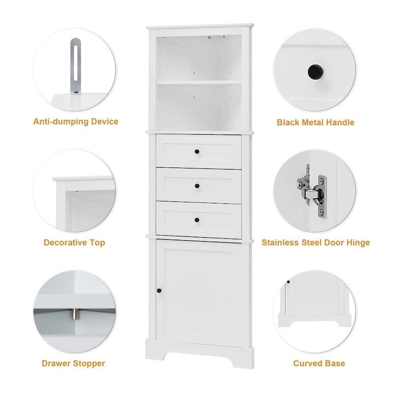 Cabinet with 3 Drawers and Adjustable Shelves for Bathroom,