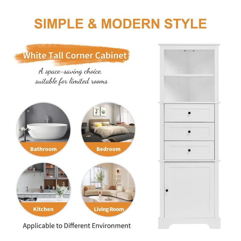 Cabinet with 3 Drawers and Adjustable Shelves for Bathroom,