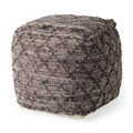 Grey Patterned Leather and Cotton Square Pouf