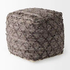 Grey Patterned Leather and Cotton Square Pouf