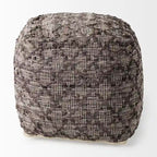 Grey Patterned Leather and Cotton Square Pouf