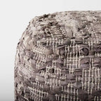 Grey Patterned Leather and Cotton Square Pouf