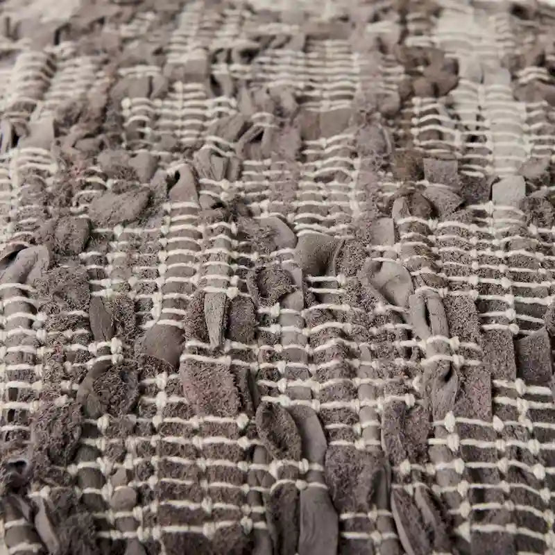 Grey Patterned Leather and Cotton Square Pouf