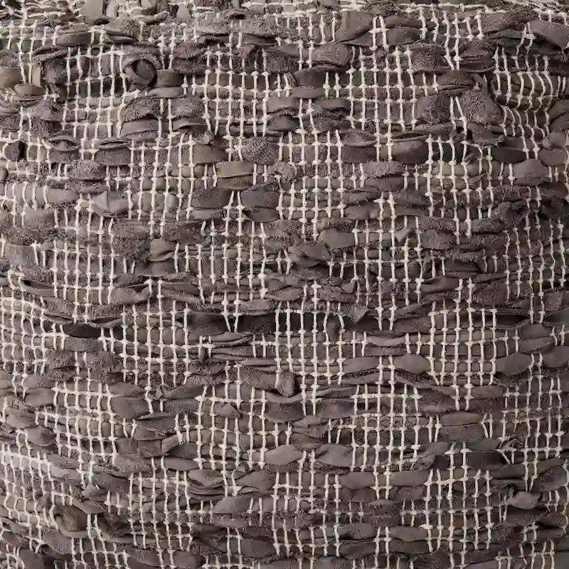 Grey Patterned Leather and Cotton Square Pouf