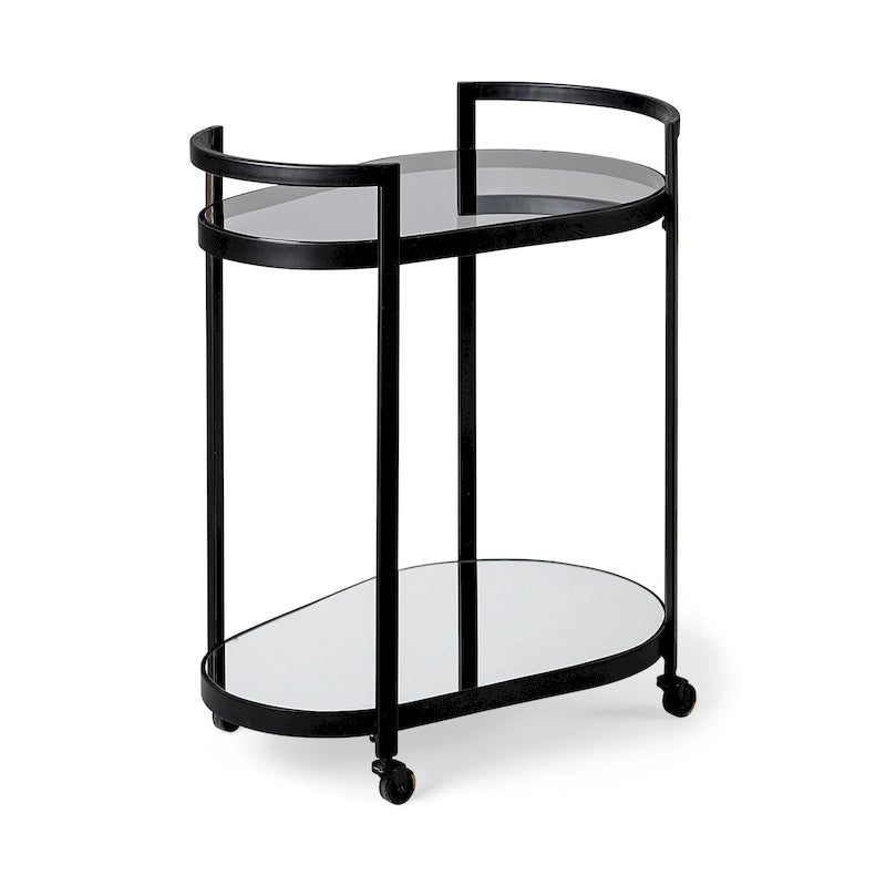 Black Metal Frame Two-Tier with Glass Shelves Bar Cart
