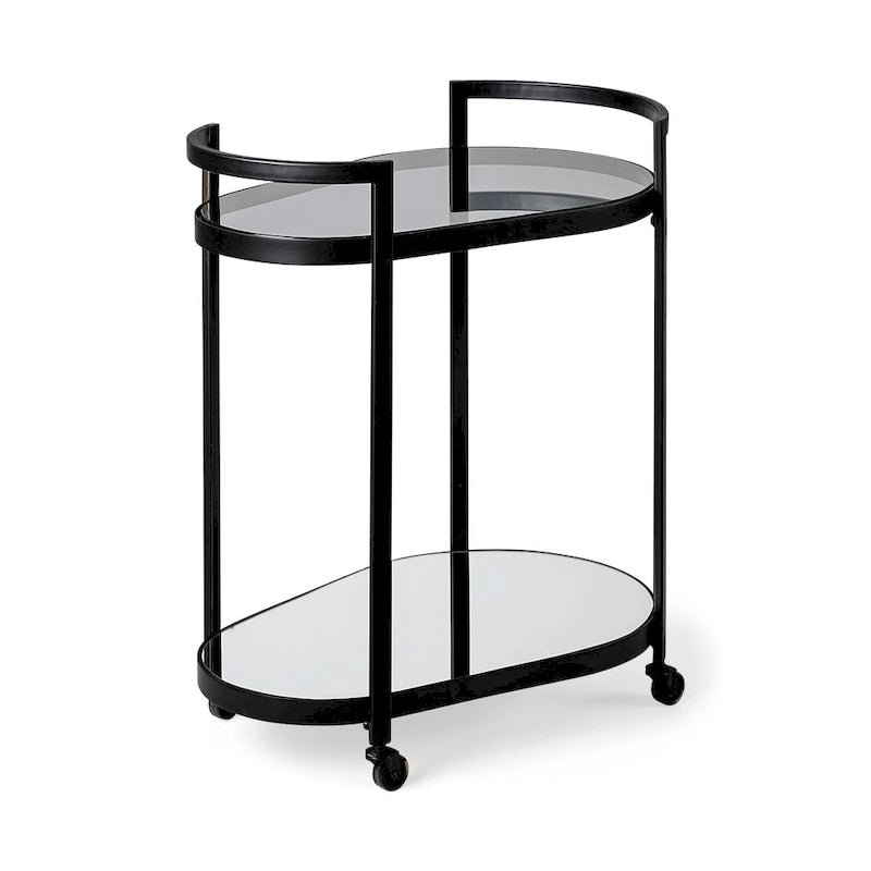 Black Metal Frame Two-Tier with Glass Shelves Bar Cart