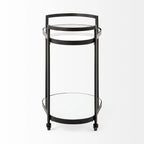 Black Metal Frame Two-Tier with Glass Shelves Bar Cart