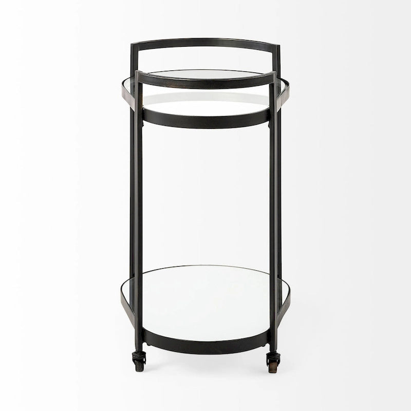 Black Metal Frame Two-Tier with Glass Shelves Bar Cart