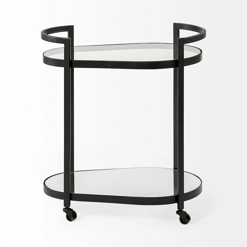 Black Metal Frame Two-Tier with Glass Shelves Bar Cart