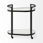 Black Metal Frame Two-Tier with Glass Shelves Bar Cart