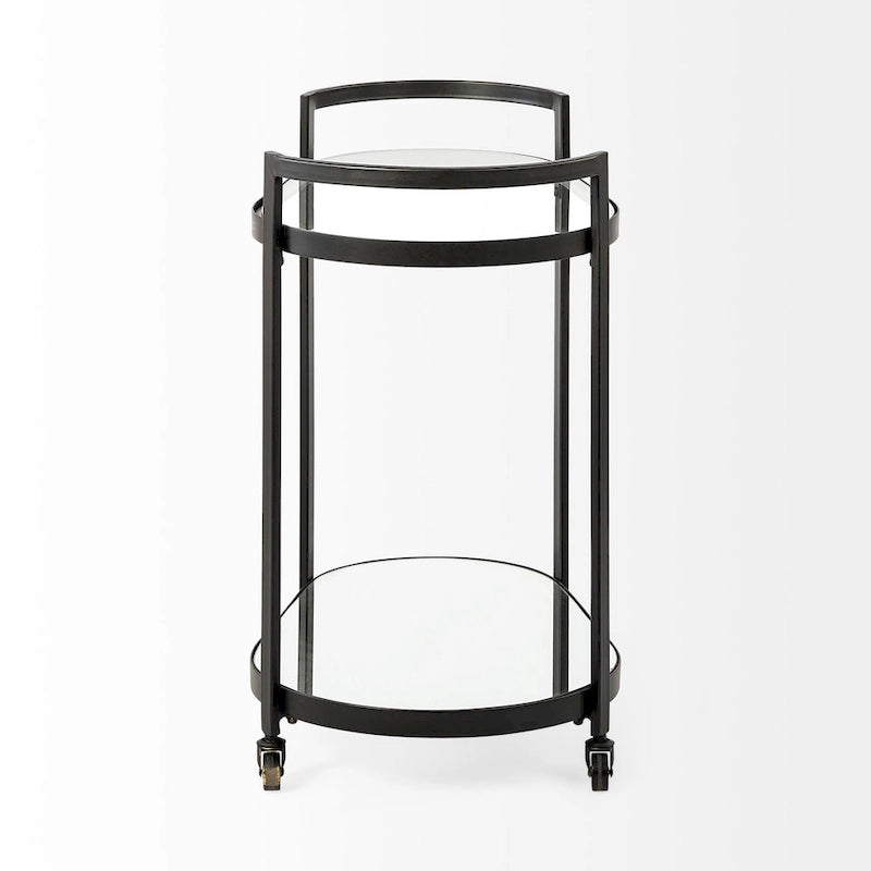 Black Metal Frame Two-Tier with Glass Shelves Bar Cart