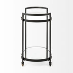Black Metal Frame Two-Tier with Glass Shelves Bar Cart