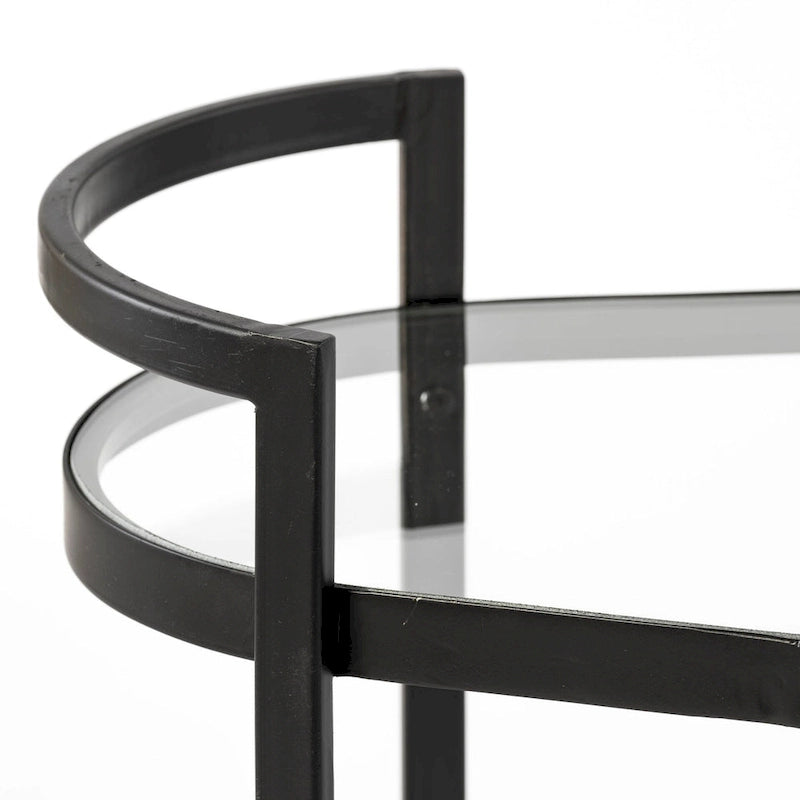 Black Metal Frame Two-Tier with Glass Shelves Bar Cart
