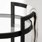 Black Metal Frame Two-Tier with Glass Shelves Bar Cart