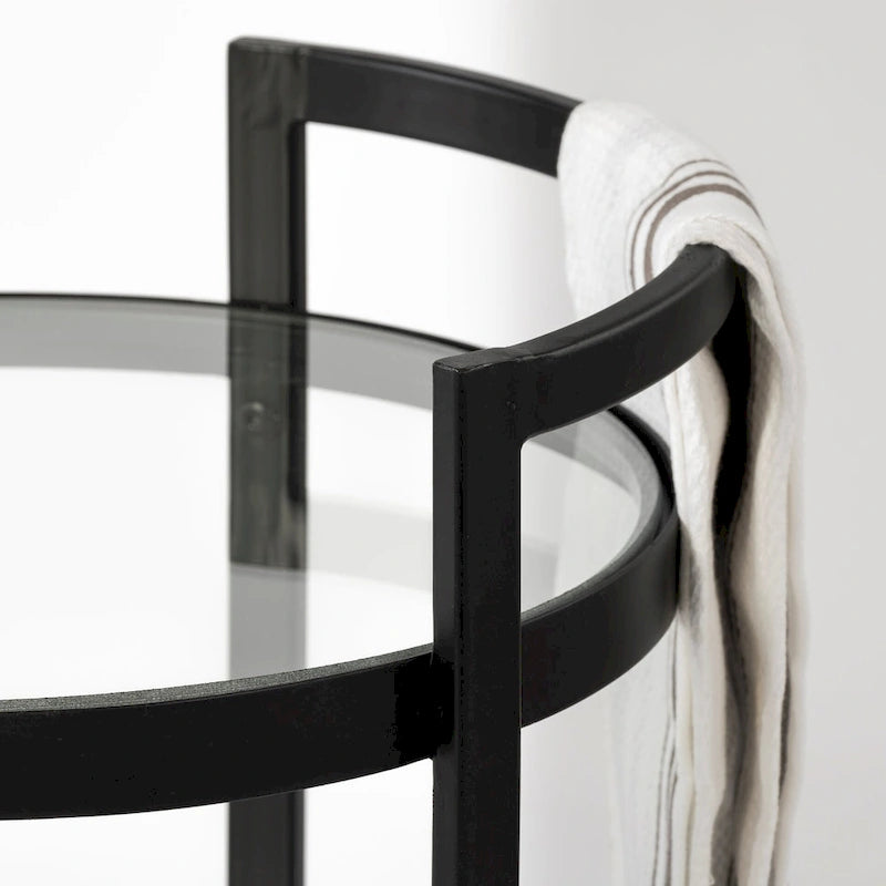 Black Metal Frame Two-Tier with Glass Shelves Bar Cart