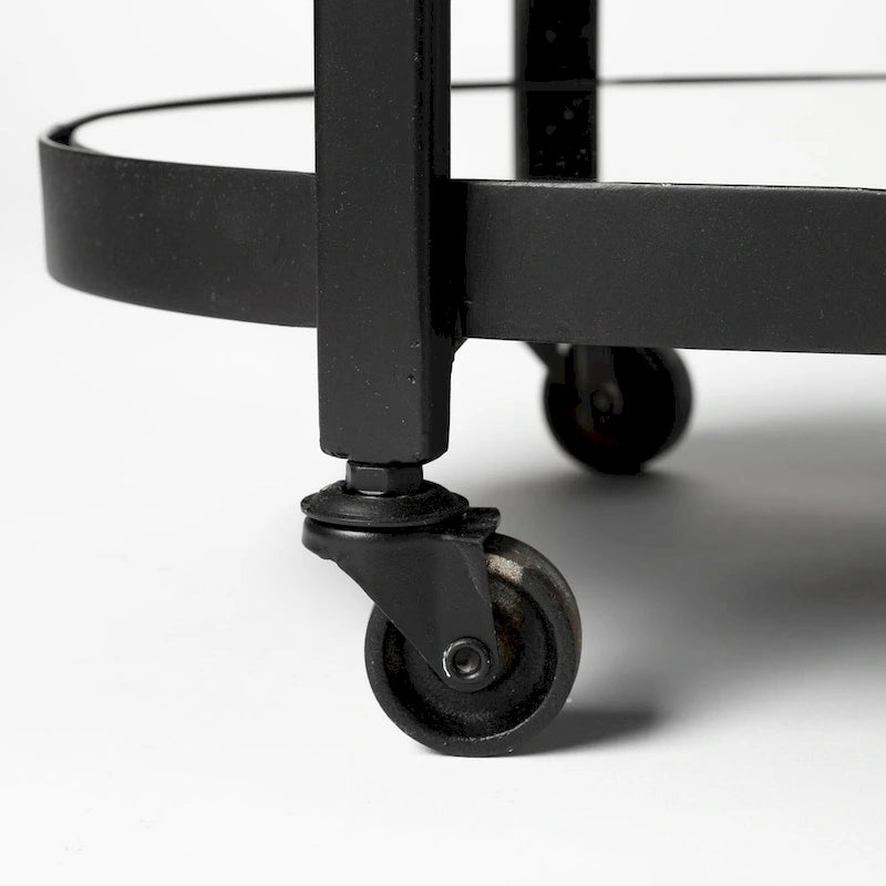 Black Metal Frame Two-Tier with Glass Shelves Bar Cart