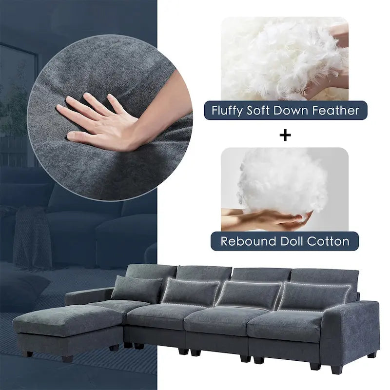 Convertible Sofa Couch with Reversible Chaise