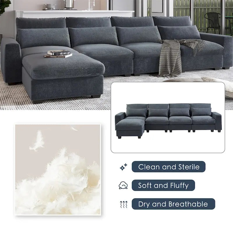 Convertible Sofa Couch with Reversible Chaise