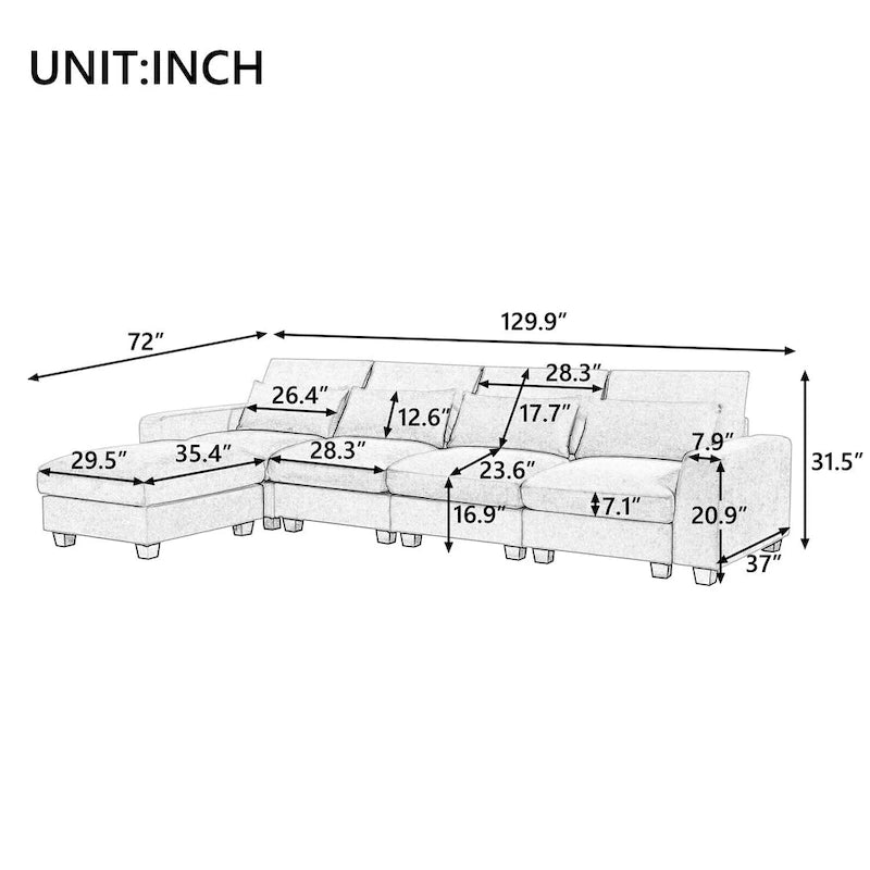 Convertible Sofa Couch with Reversible Chaise
