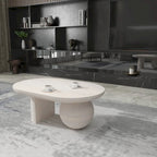 38 Inch Coffee Table, Oblong Mango Wood Top with a Modern Ball Leg