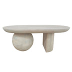 38 Inch Coffee Table, Oblong Mango Wood Top with a Modern Ball Leg