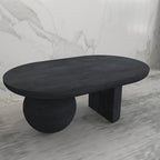 38 Inch Coffee Table, Oblong Mango Wood Top with a Modern Ball Leg