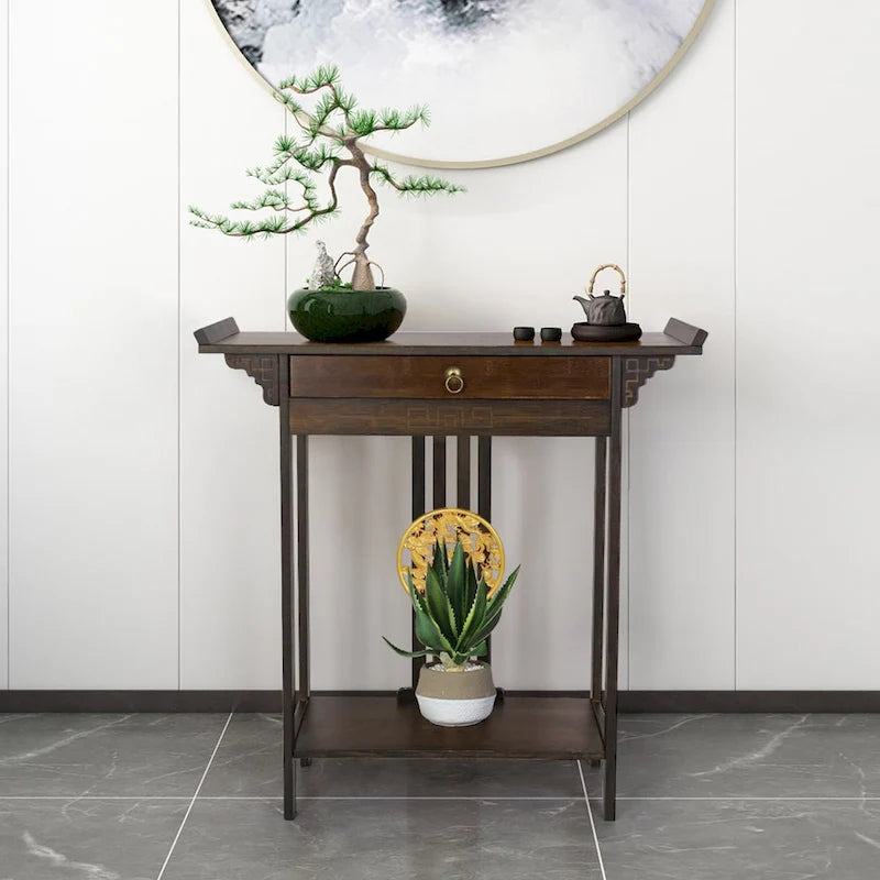 Bamboo Console Table with Drawer, 32 x 13 x 33 Inches