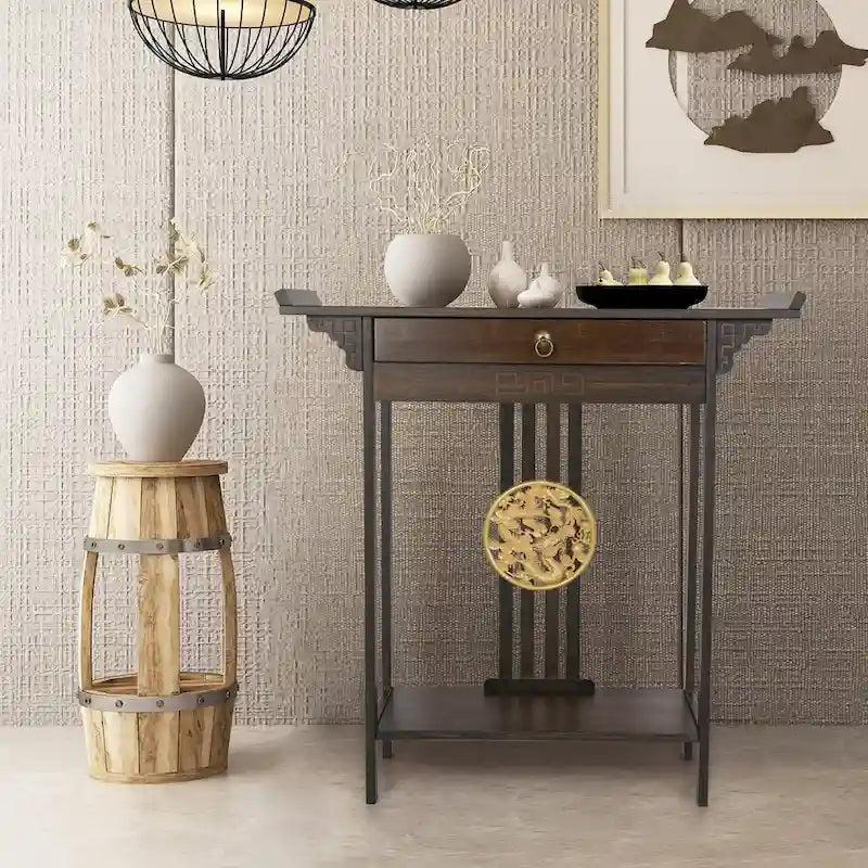 Bamboo Console Table with Drawer, 32 x 13 x 33 Inches