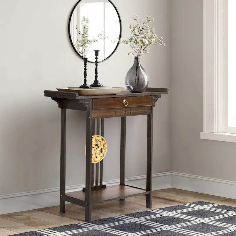 Bamboo Console Table with Drawer, 32 x 13 x 33 Inches