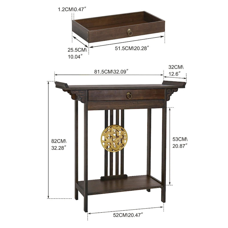 Bamboo Console Table with Drawer, 32 x 13 x 33 Inches