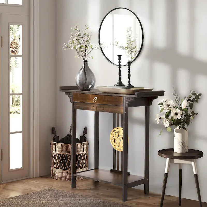 Bamboo Console Table with Drawer, 32 x 13 x 33 Inches