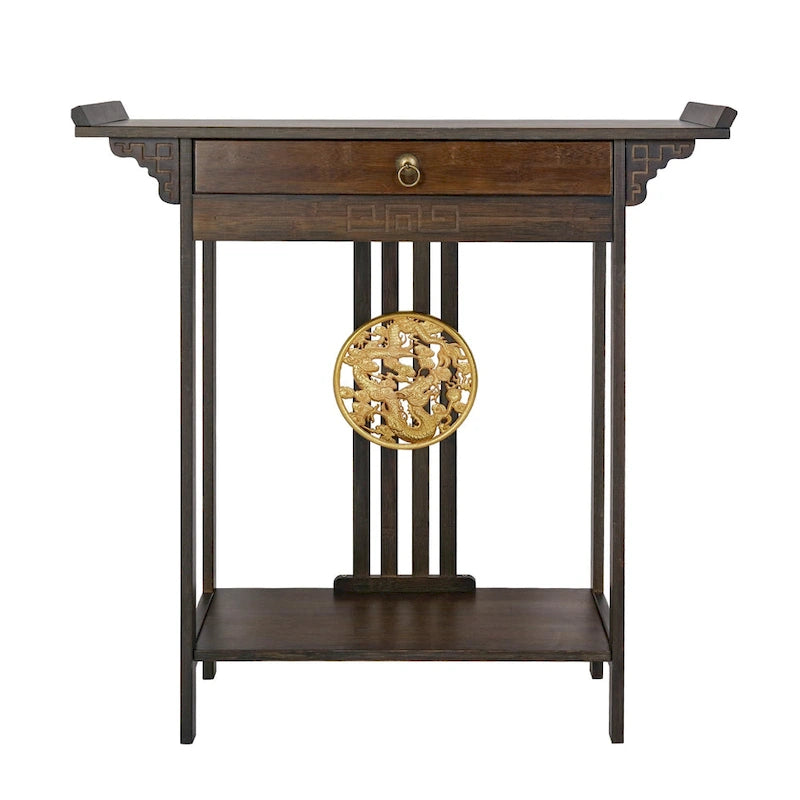 Bamboo Console Table with Drawer, 32 x 13 x 33 Inches