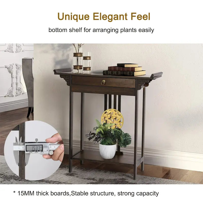 Bamboo Console Table with Drawer, 32 x 13 x 33 Inches