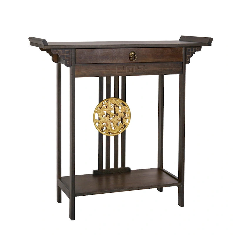 Bamboo Console Table with Drawer, 32 x 13 x 33 Inches