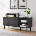 Record Storage Sideboard with Chevron Oak-Grain Doors