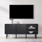 Record Storage Sideboard with Chevron Oak-Grain Doors