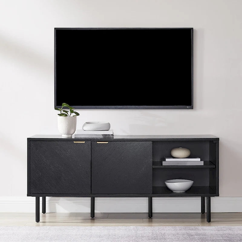 Record Storage Sideboard with Chevron Oak-Grain Doors
