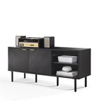 Record Storage Sideboard with Chevron Oak-Grain Doors