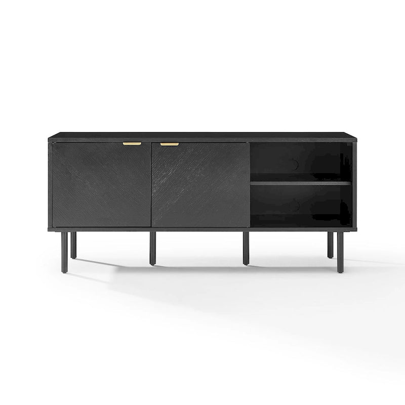 Record Storage Sideboard with Chevron Oak-Grain Doors