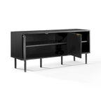Record Storage Sideboard with Chevron Oak-Grain Doors