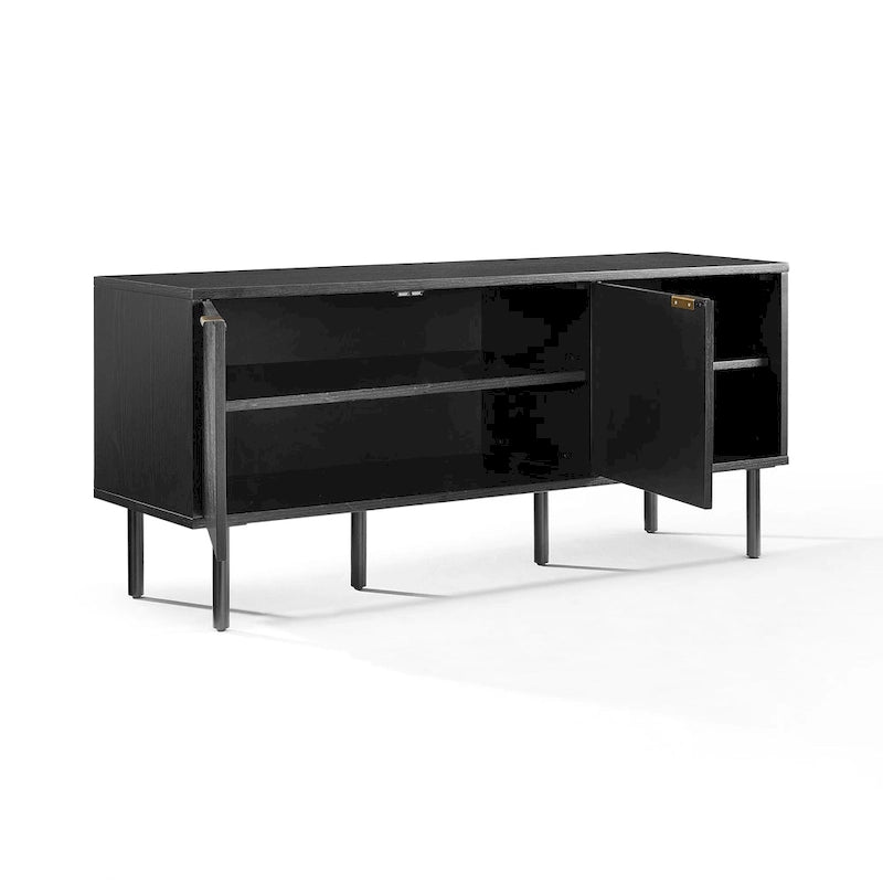 Record Storage Sideboard with Chevron Oak-Grain Doors