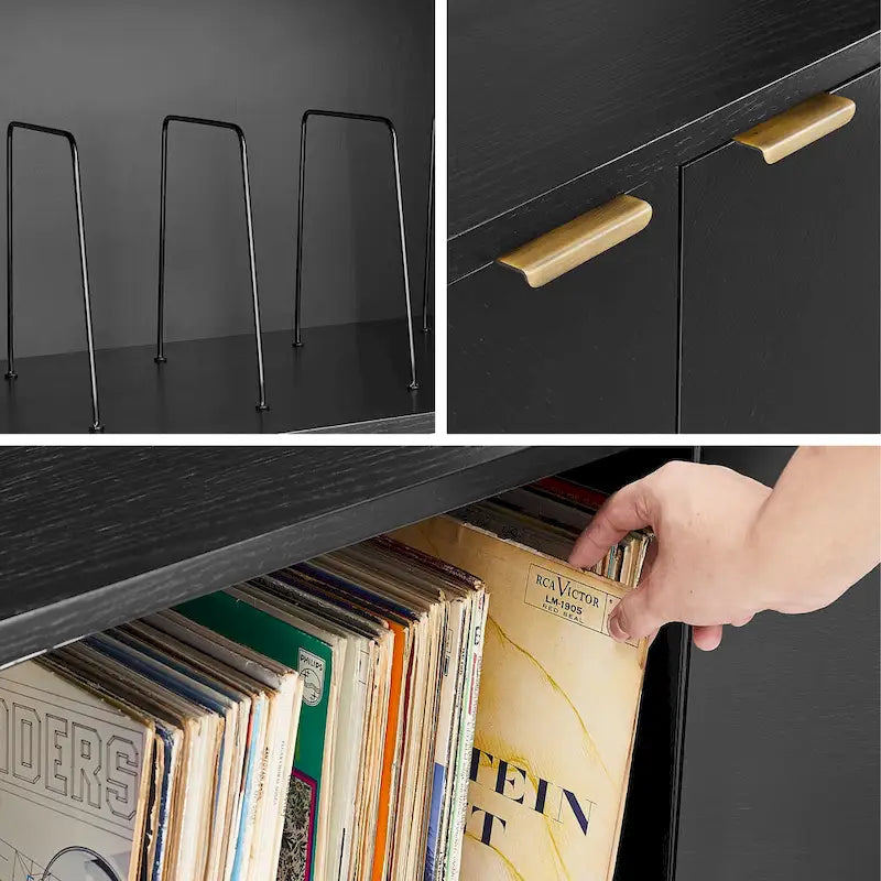Record Storage Sideboard with Chevron Oak-Grain Doors