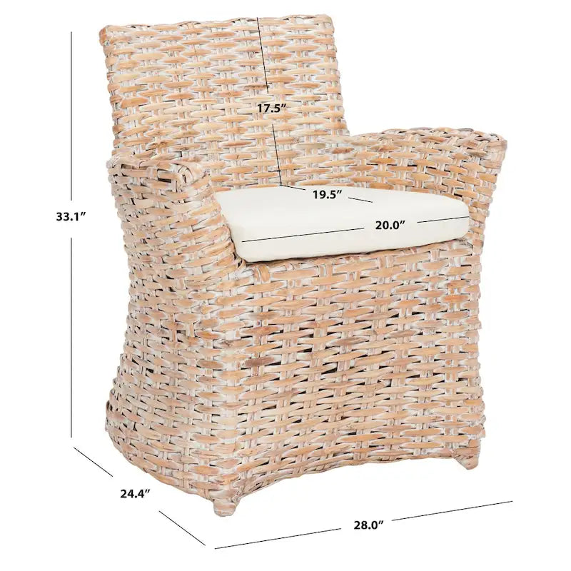 Wicker Washed Out Grey Armchair - 28 W X 24 D X 33 H - 28Wx24Dx33H