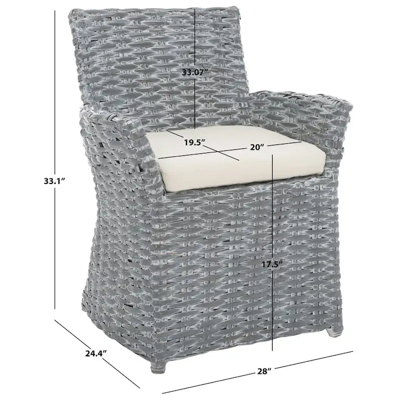 Wicker Washed Out Grey Armchair - 28 W X 24 D X 33 H - 28Wx24Dx33H