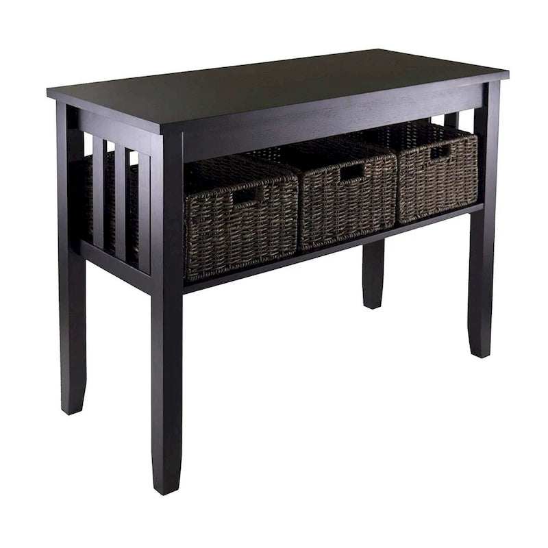 Espresso 2-Tier Console Table with 3 Storage Baskets
